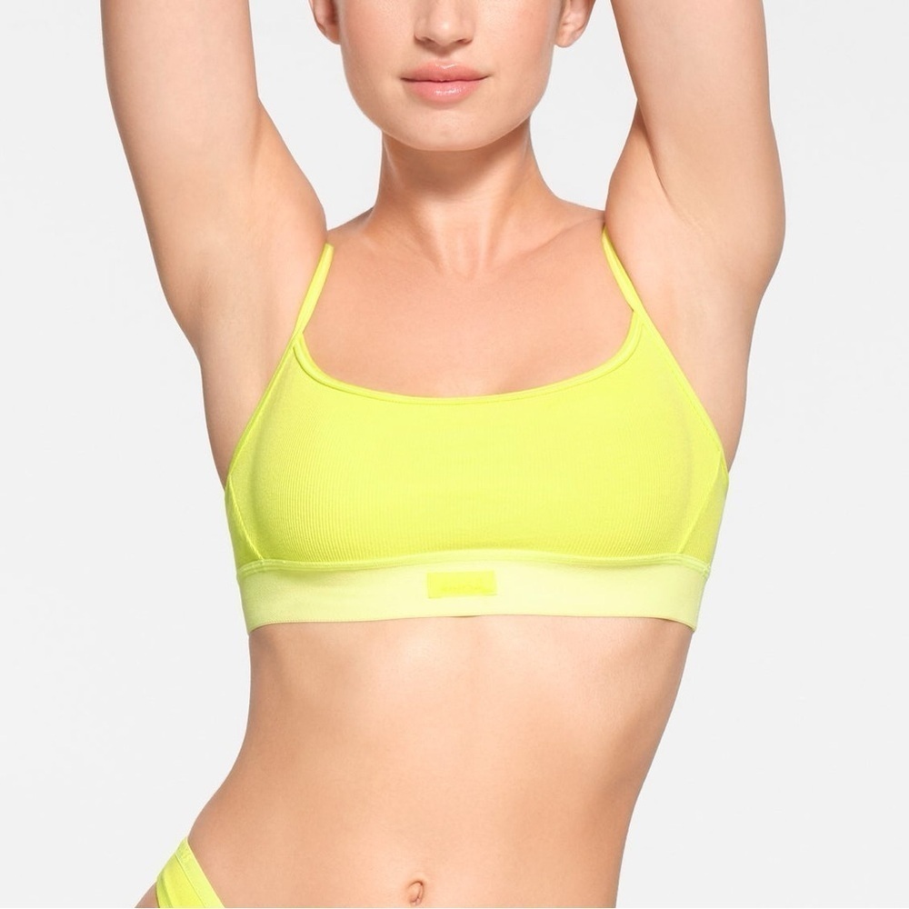 SKIMS Cotton Rib Scoop Bralette Neon Yellow Women's Sports Bra (Size XL) - Picture 1 of 9